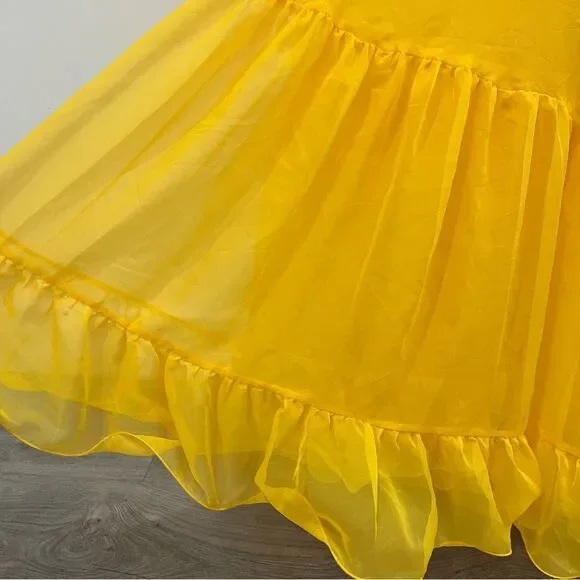 NWT Mac Duggal 67911 Yellow Ruffle Chiffon Cutout Maxi Dress size 0